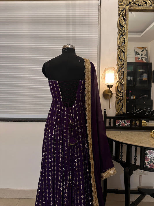 Deep purple Anarkali set