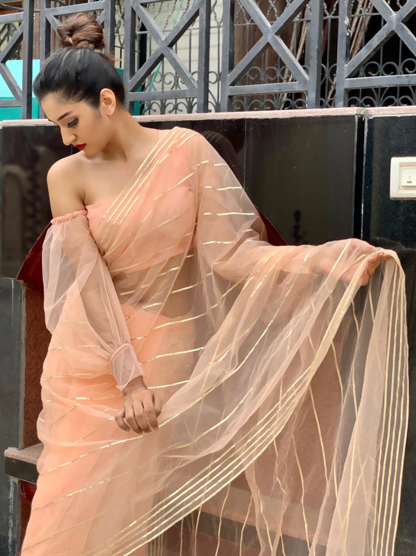 Peach Gota Work Saree