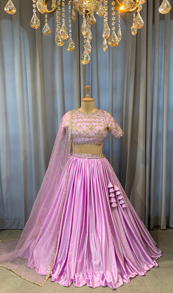 Hand embroidered onion pink Lehnga set