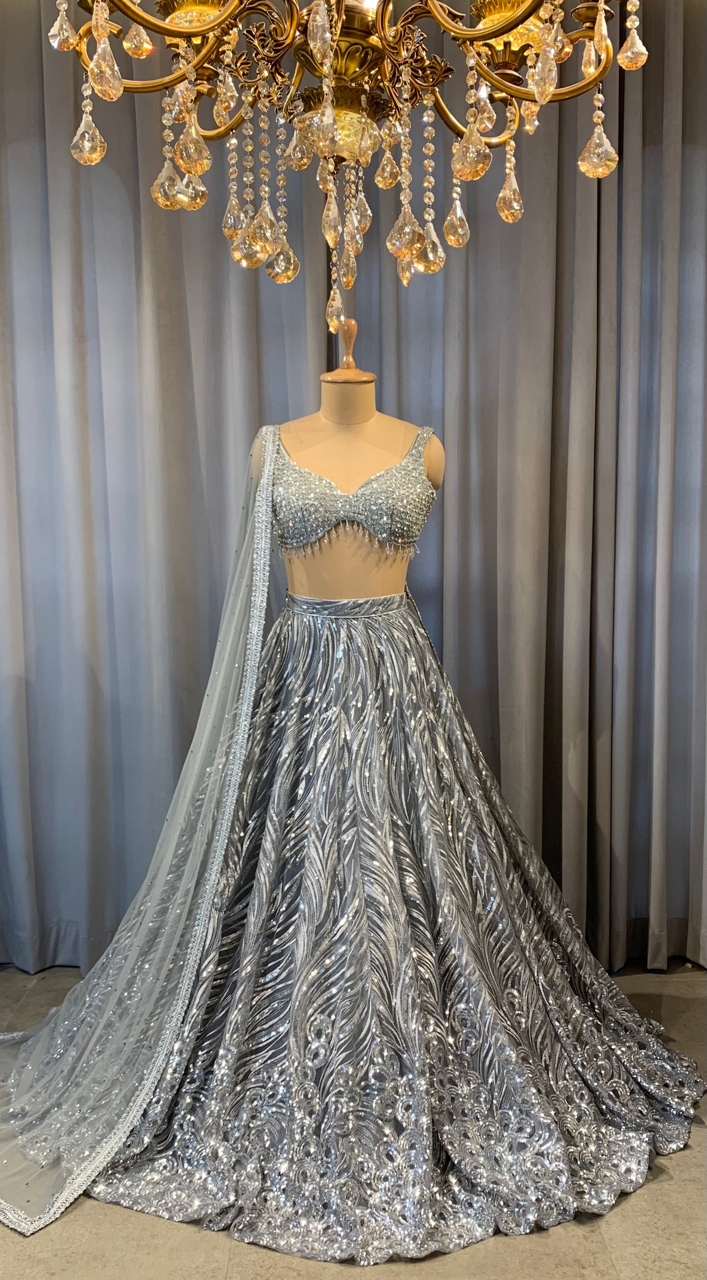 Silver hand embroidered Lehnga set