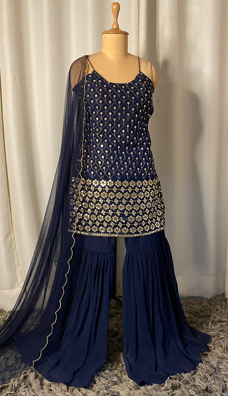 Dark blue sharara set