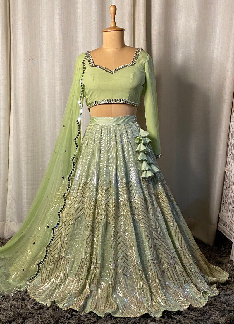 Pista green lehenga set