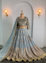 Pastel blue and golden foil work lehenga set