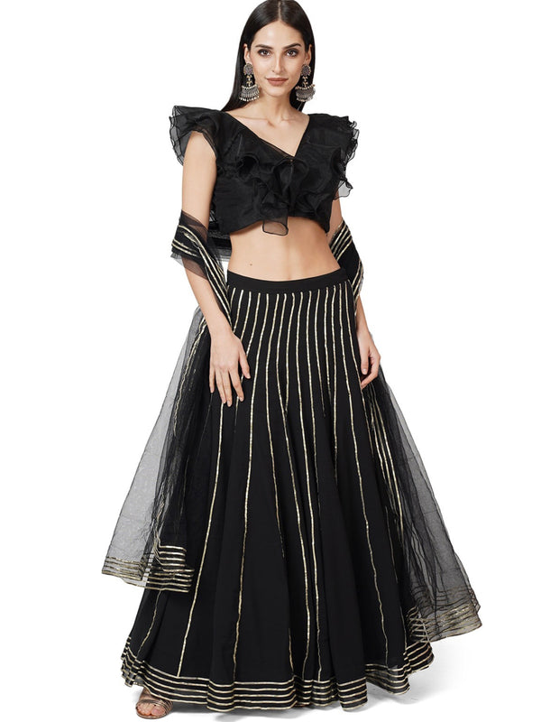 Black Ruffles and Gota embellished Lehenga set