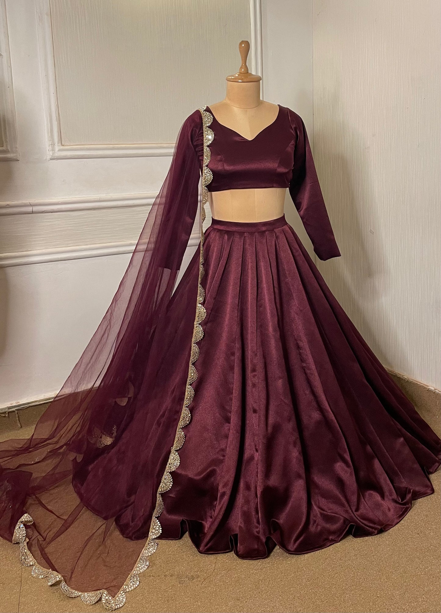 Burgundy Satin Lehnga
