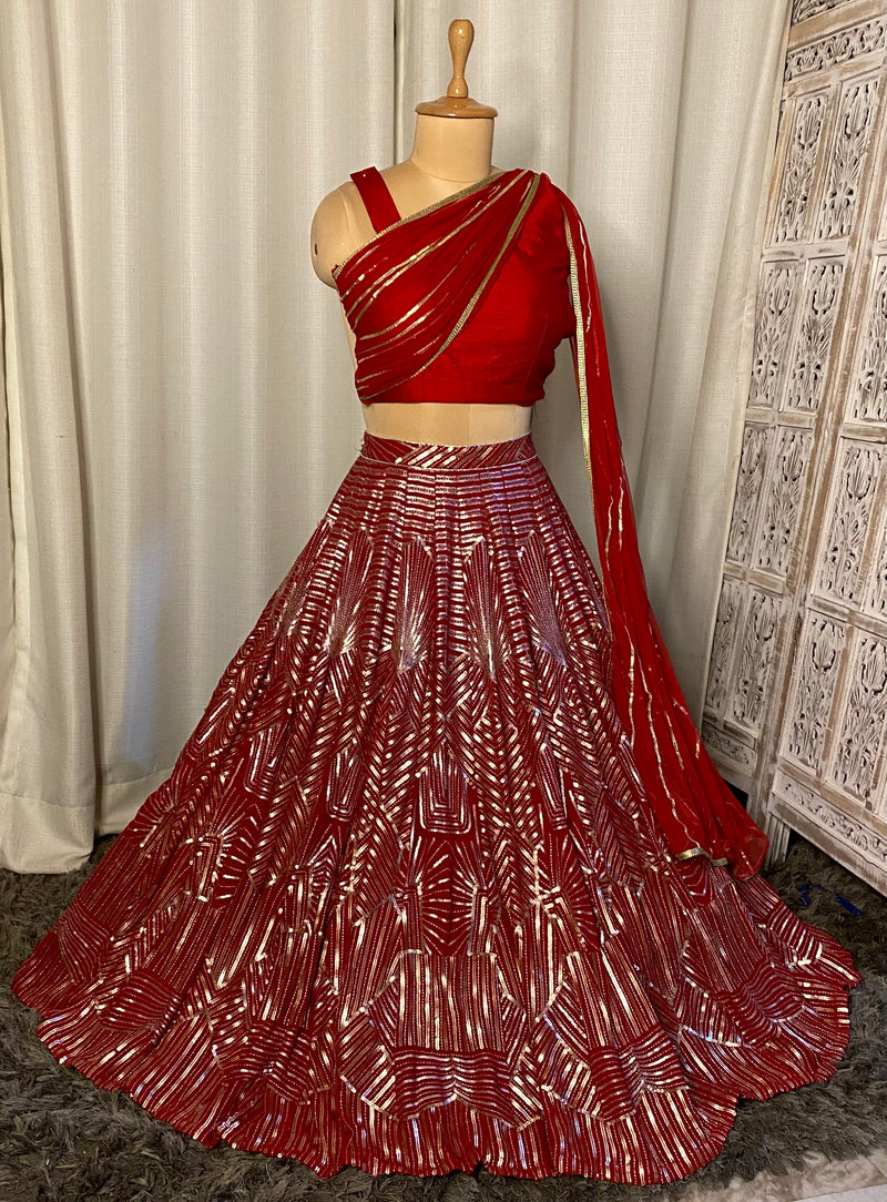 Pink One shoulder Lehnga