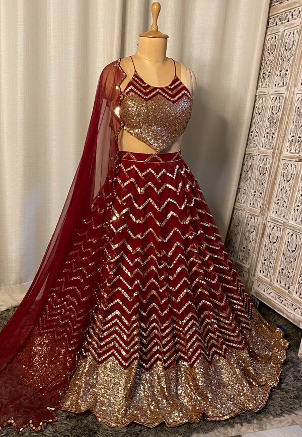 MAROON AND GOLDEN LEHENGA SET