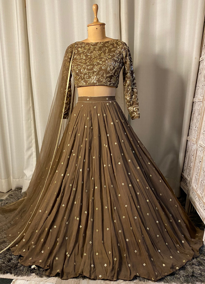 Brown and gold Lehnga set