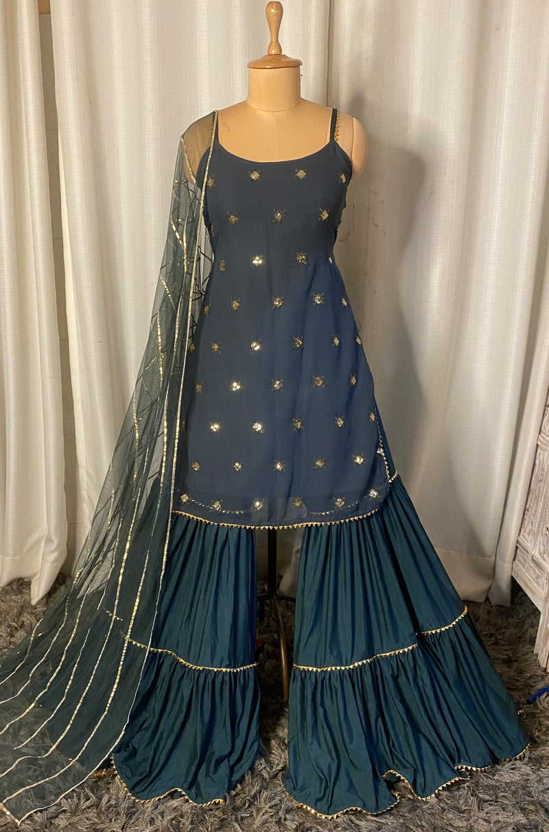 Emerald embroidered sharara set
