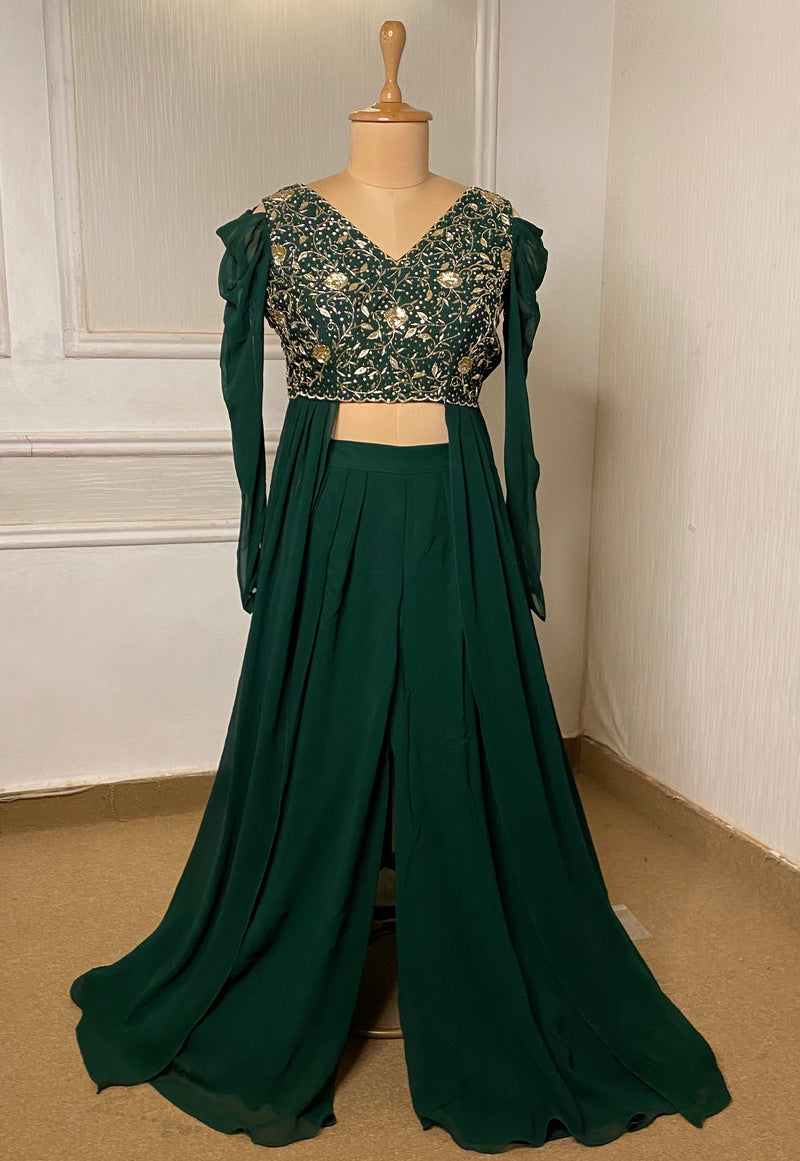 Dark green sharara set