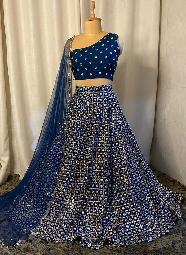 Dark Blue One shoulder Lehnga set