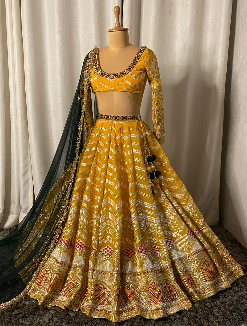 Yellow and teal Lehnga set