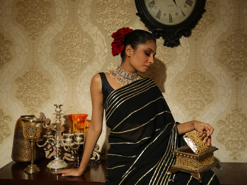 Black Sequin Border Saree - Buy Black Sequin Border Saree online in India