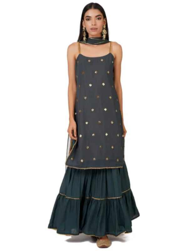 Emerald embroidered sharara set