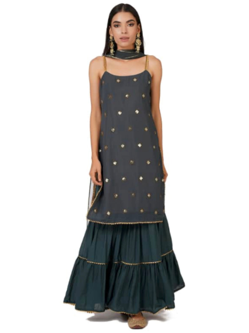 Emerald embroidered sharara set