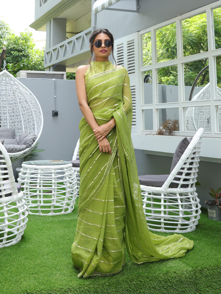 Bright Green Saree with Gota Eork