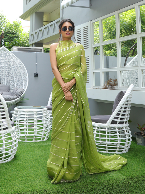 Bright Green Saree with Gota Eork