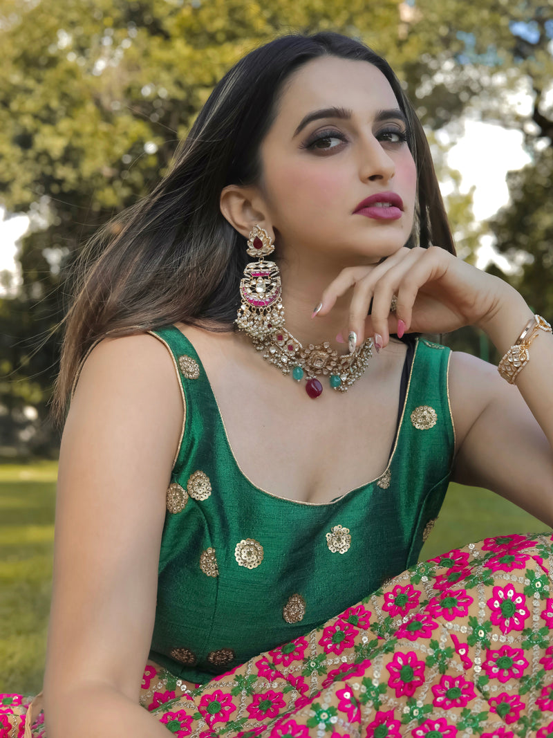 Candy Pink and Green Lehenga Set