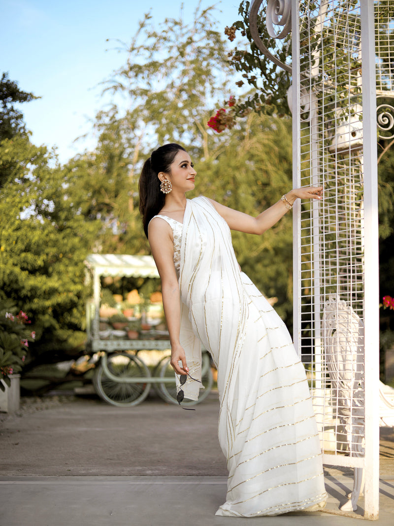 White Gota with Work Saree