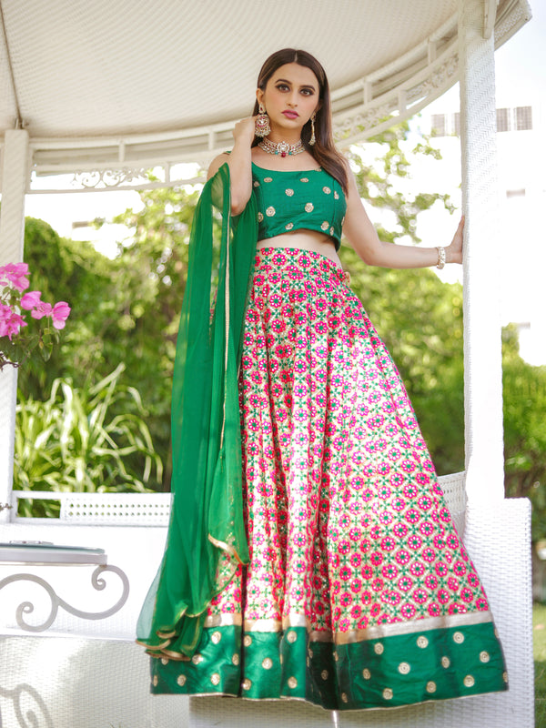 Candy Pink and Green Lehenga Set