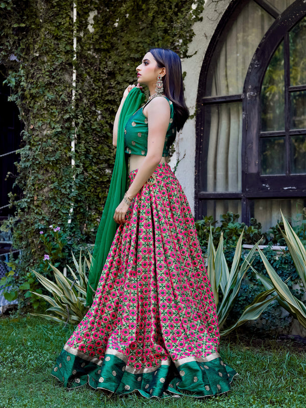 Candy Pink and Green Lehenga Set