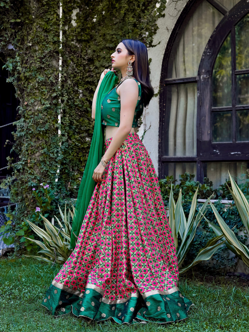 Candy Pink and Green Lehenga Set
