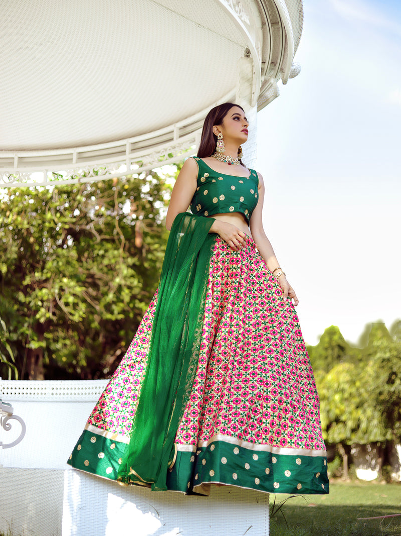 Candy Pink and Green Lehenga Set