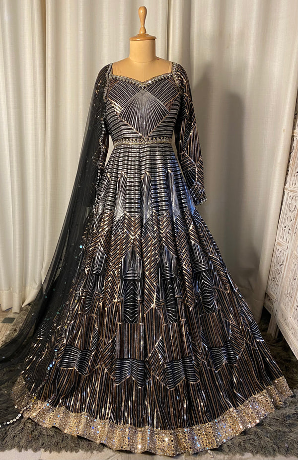 Black geometric work gown