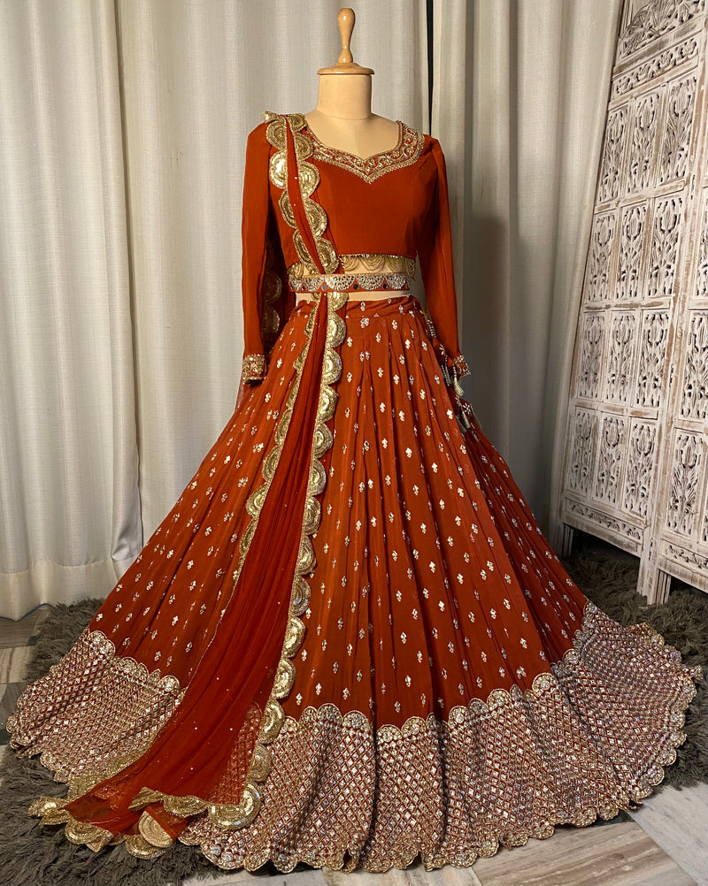 Rusty orange lehenga set